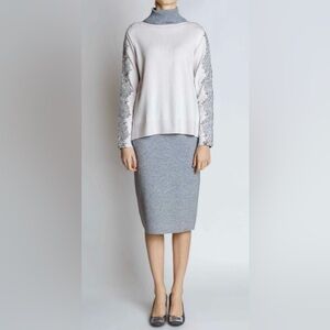 D. EXTERIOR CASHMERE BLEND HEATHERED GRAY KNIT SWEATER PENCIL SKIRT